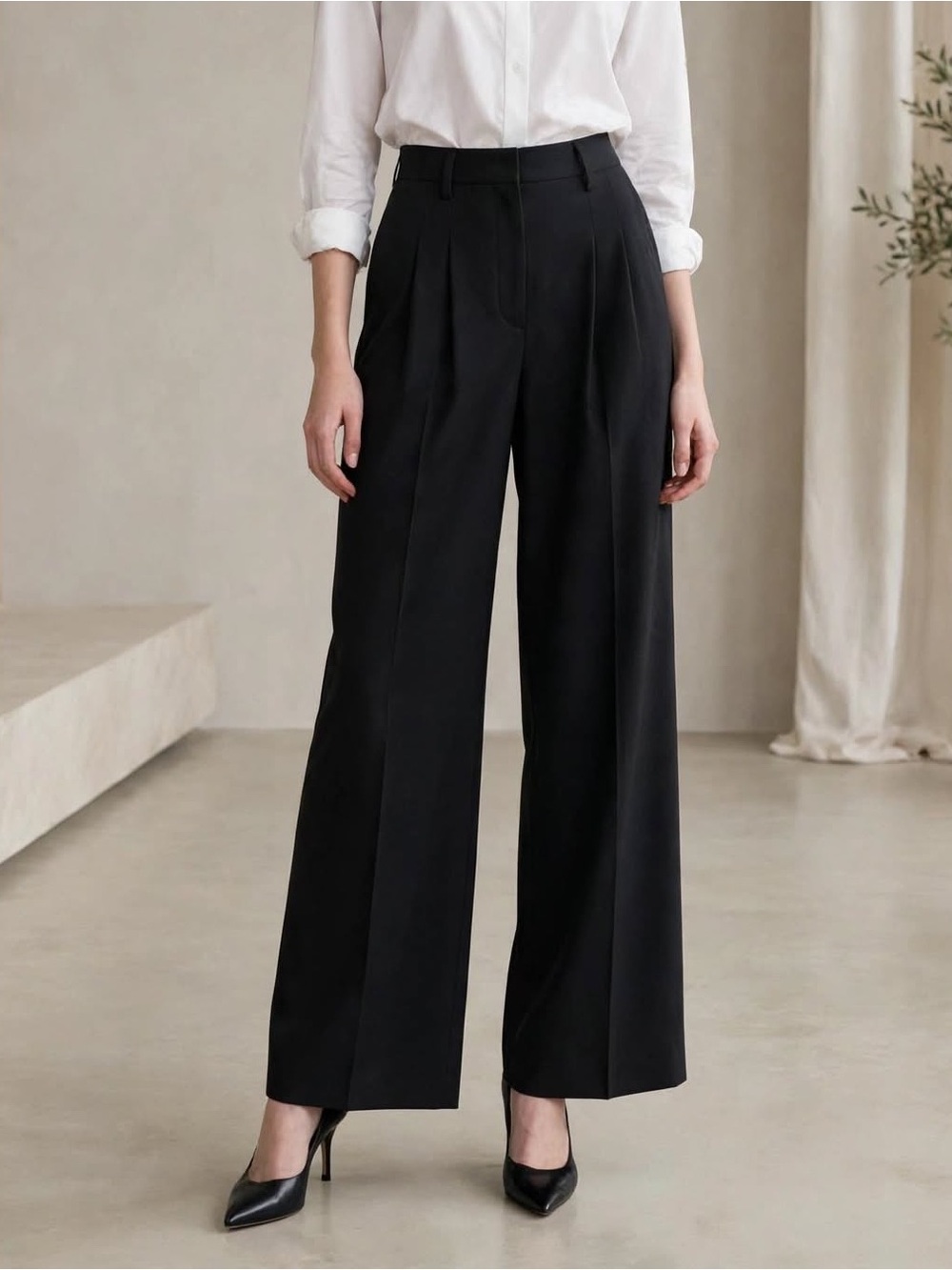 Pink Tartan Black High-Waist Wide Leg Pleated Wool Trousers Size 2 - 32.5" Insea